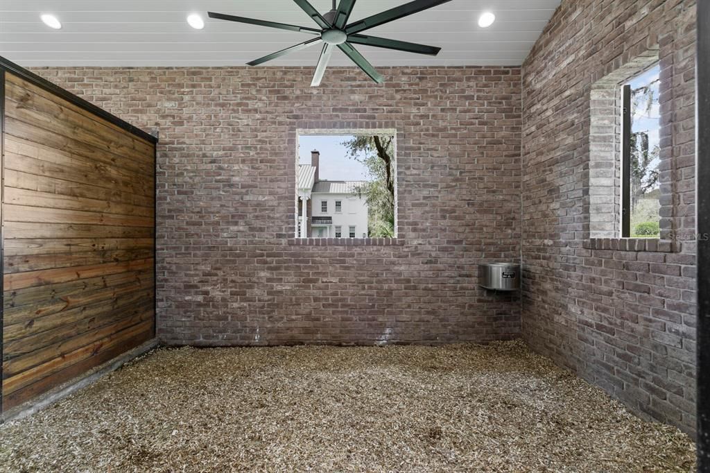 Empty room, Interior, Recessed Lighting, Stone Walls, Wooden Walls