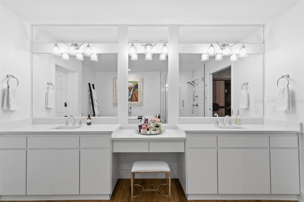 Bathroom, Dual Sink Vanities, Interior, Wood Texture Flooring