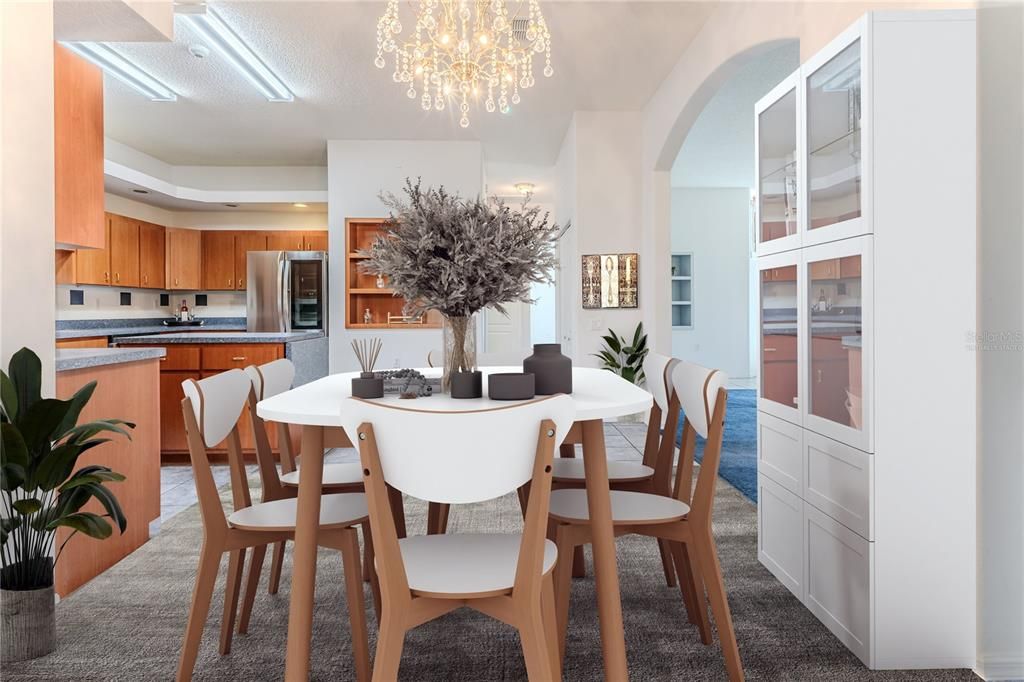 Chandelier, Dining room, Interior, Kitchen, Stainless Steel Appliances
