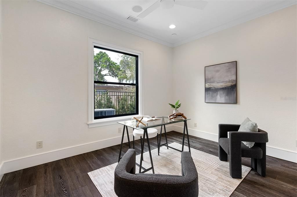 Home Office, Interior, Recessed Lighting, Wood Texture Flooring