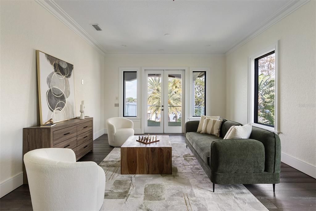 Interior, Living room, Recessed Lighting, Wood Texture Flooring