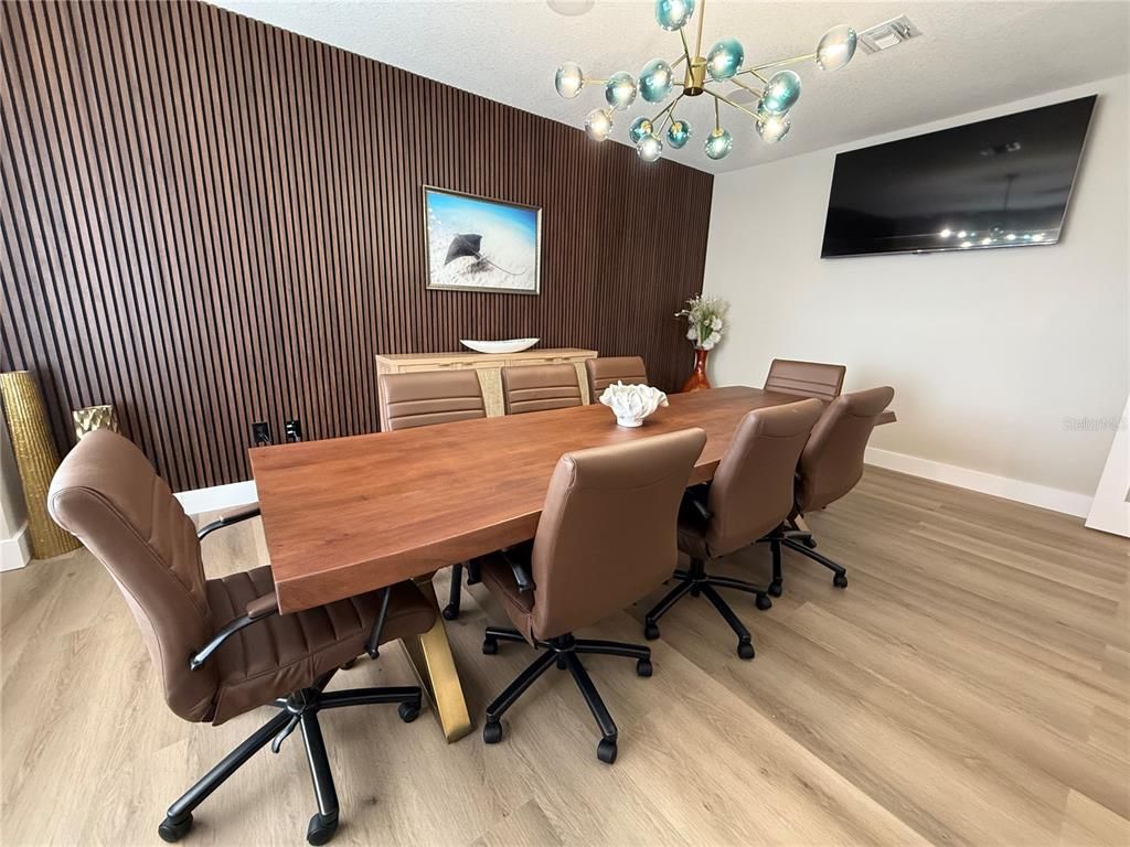 Dining room, Interior, Pendant Lights, Wood Texture Flooring
