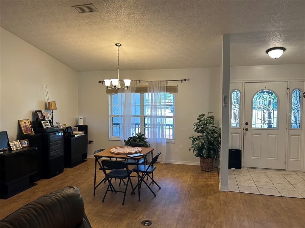 Chandelier, Dining room, Interior, Wood Texture Flooring