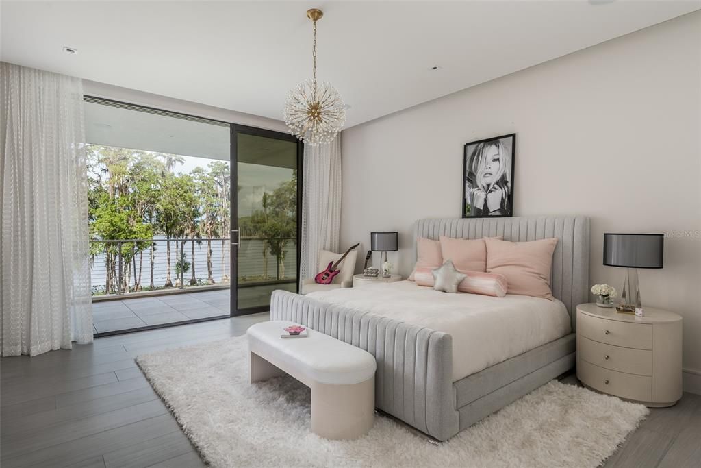 Bedroom, Chandelier, Interior, Recessed Lighting, Wood Texture Flooring