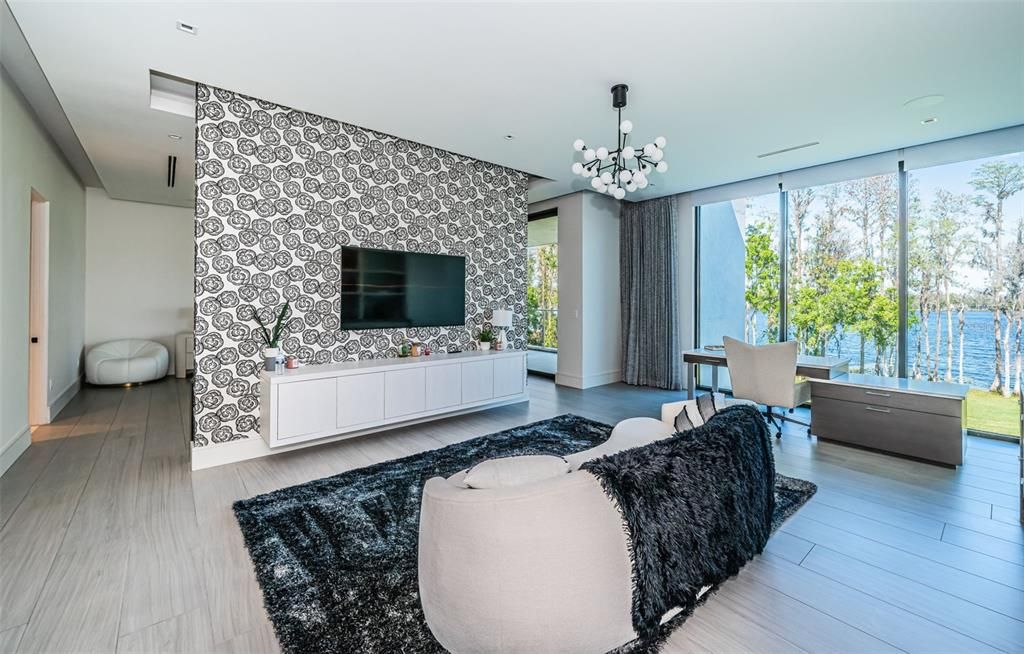 Interior, Living room, Pendant Lights, Recessed Lighting, Wood Texture Flooring