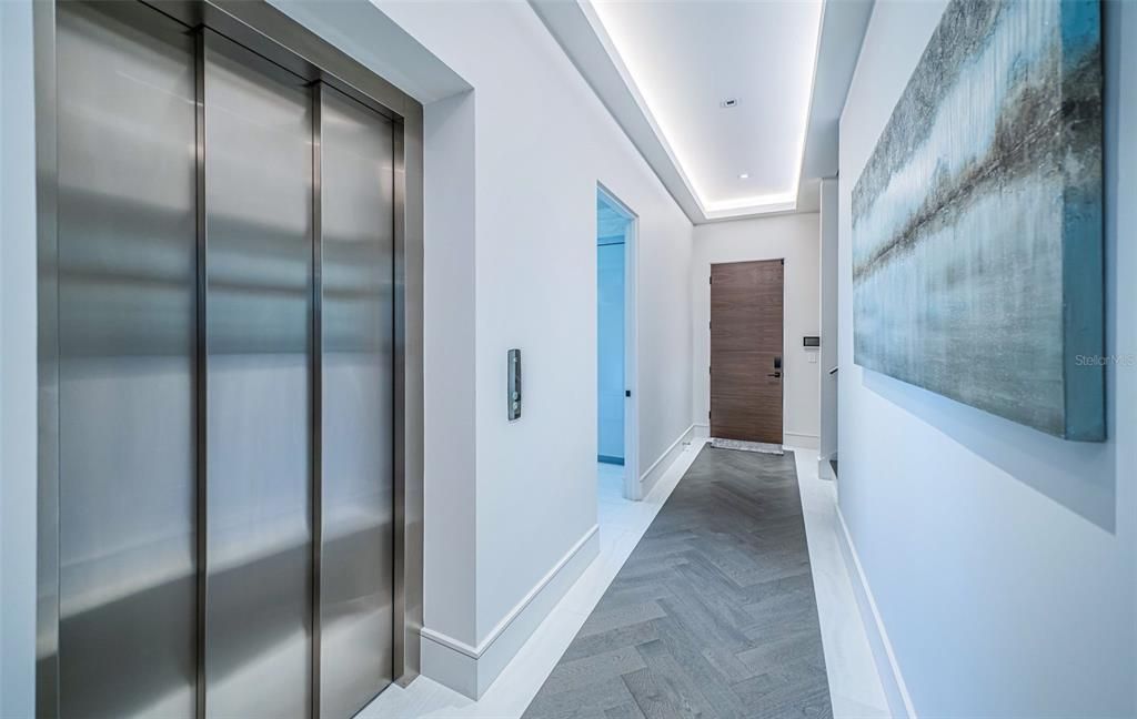 Elevator, Interior, Recessed Lighting, Wood Texture Flooring