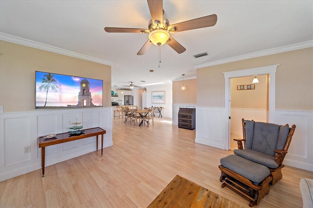 Dining room, Interior, Pendant Lights, Wood Texture Flooring