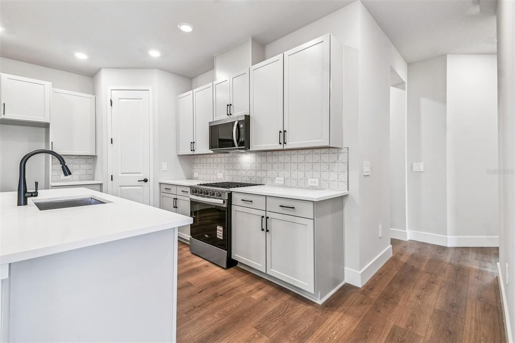 Interior, Kitchen, Recessed Lighting, Wood Texture Flooring