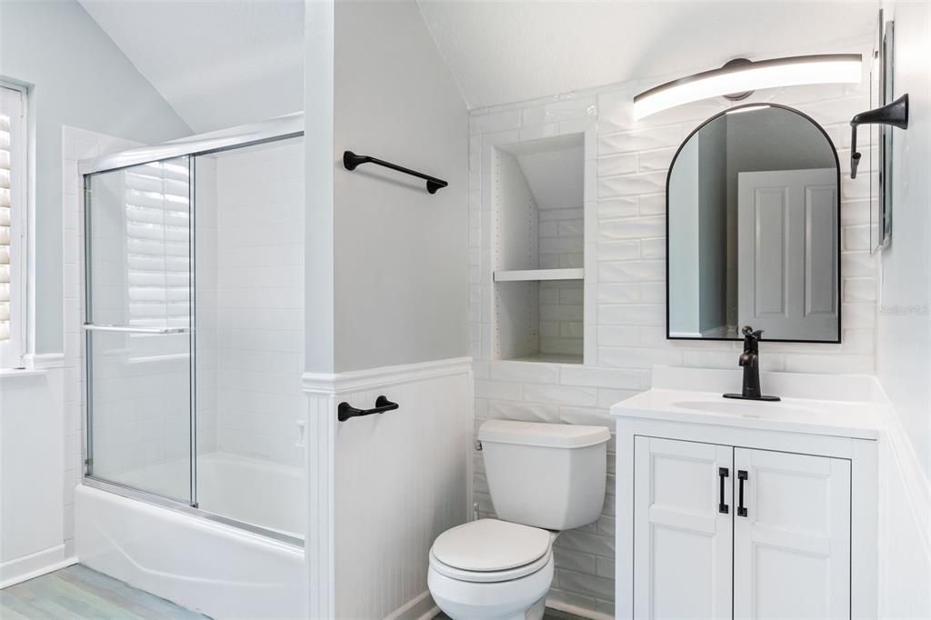 Bathroom, Glass Shower, Interior, Wood Texture Flooring