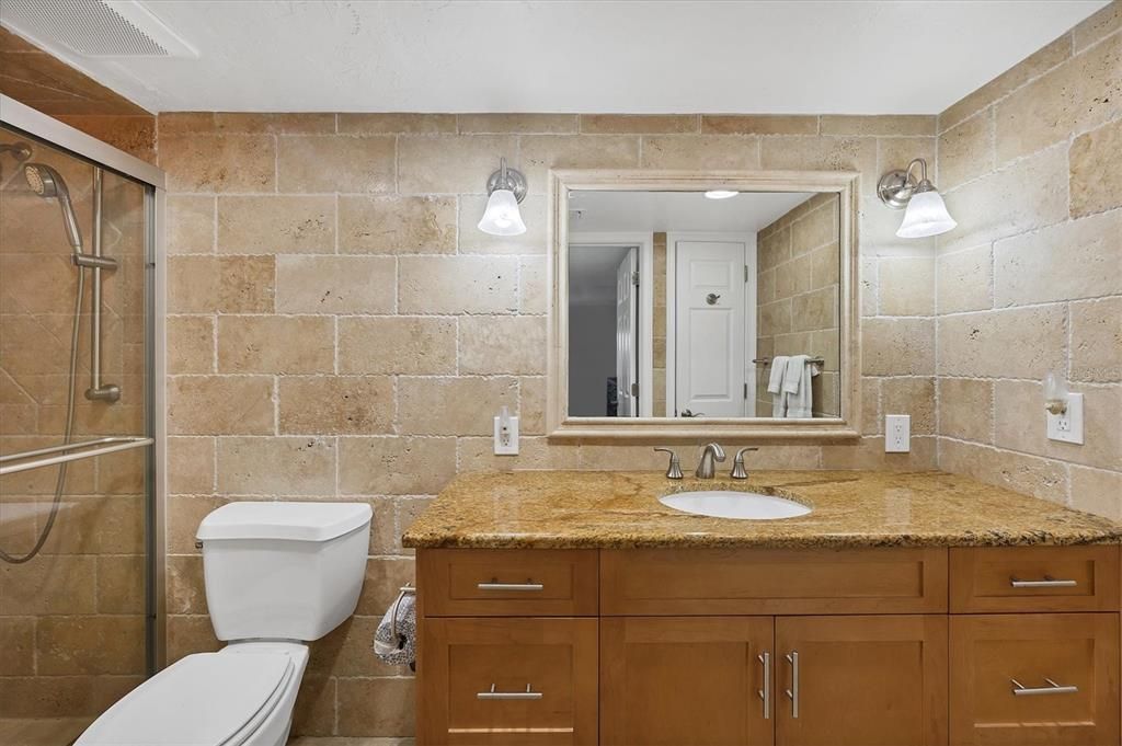 Bathroom, Glass Shower, Interior, Stone Walls