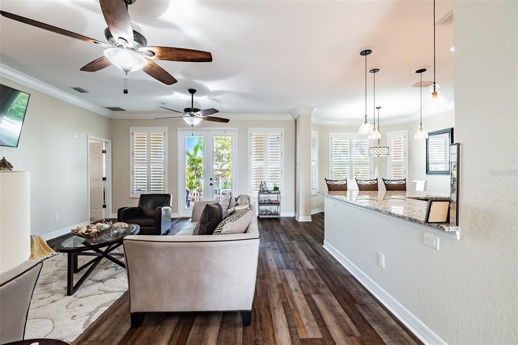 Interior, Living room, Pendant Lights, Wood Texture Flooring