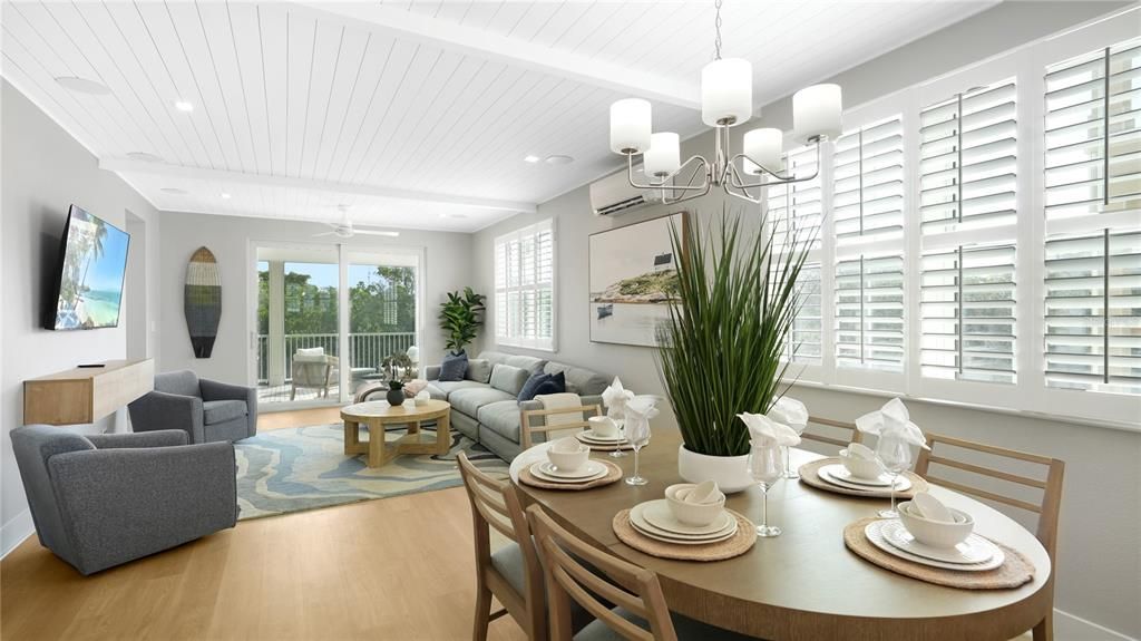 Chandelier, Dining room, Interior, Living room, Recessed Lighting, Wood Texture Flooring