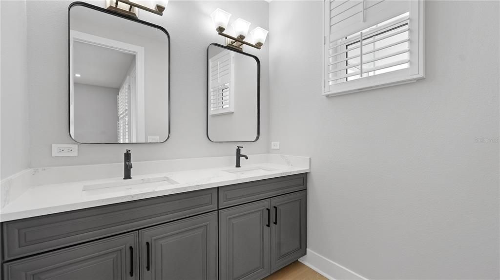 Bathroom, Dual Sink Vanities, Interior, Wood Texture Flooring