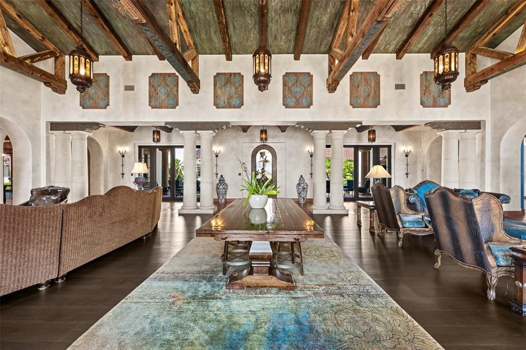 Interior, Living room, Pendant Lights, Wooden Beams, Wooden Ceilings, Wood Texture Flooring