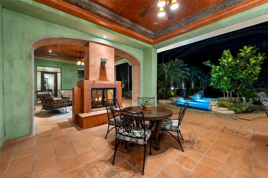 Dining room, Exterior, Fireplace, Interior, Recessed Lighting