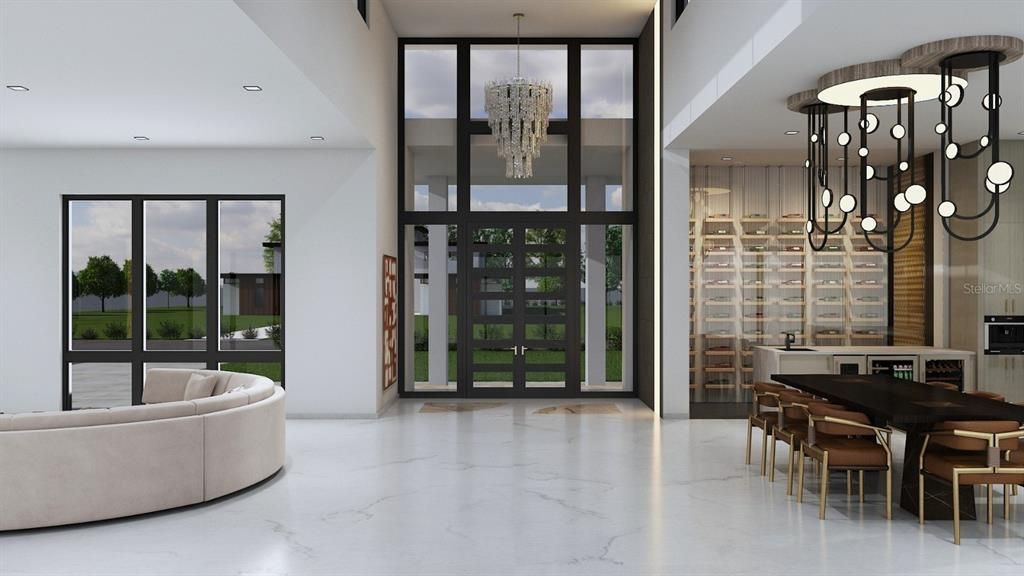 Chandelier, Dining room, Interior, Marble, Pendant Lights, Recessed Lighting