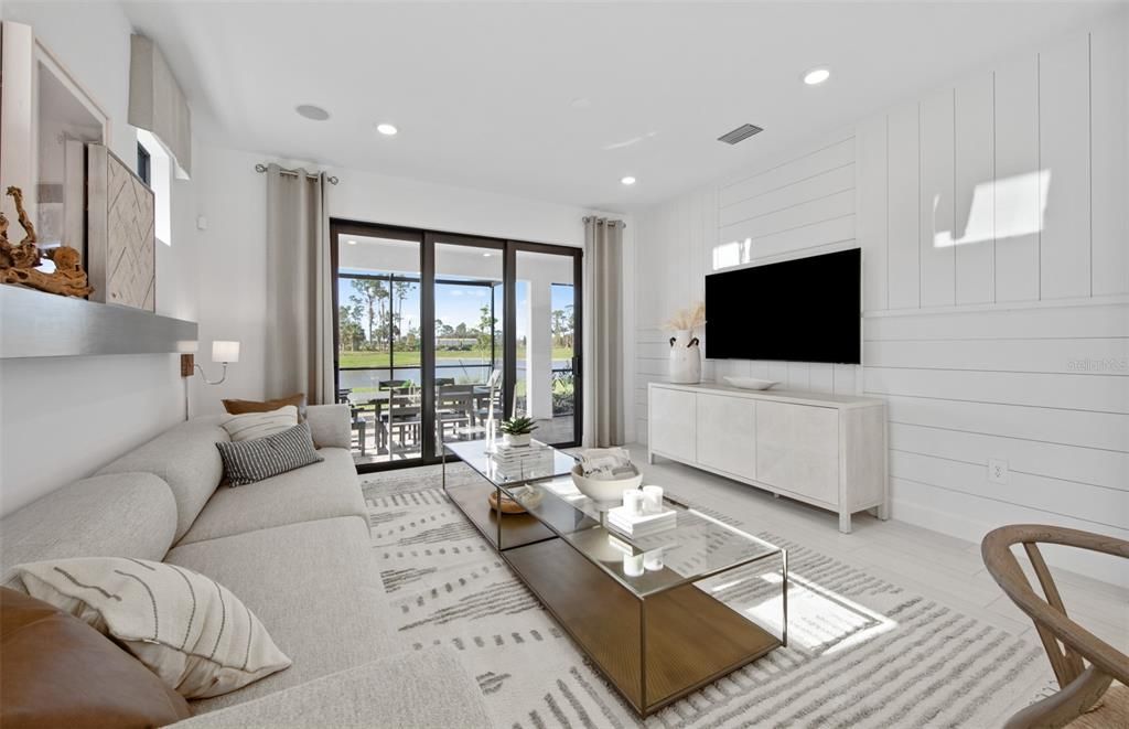 Interior, Living room, Recessed Lighting, Water, Wood Texture Flooring