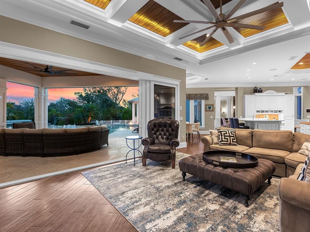 Interior, Kitchen, Living room, Recessed Lighting, Wood Texture Flooring