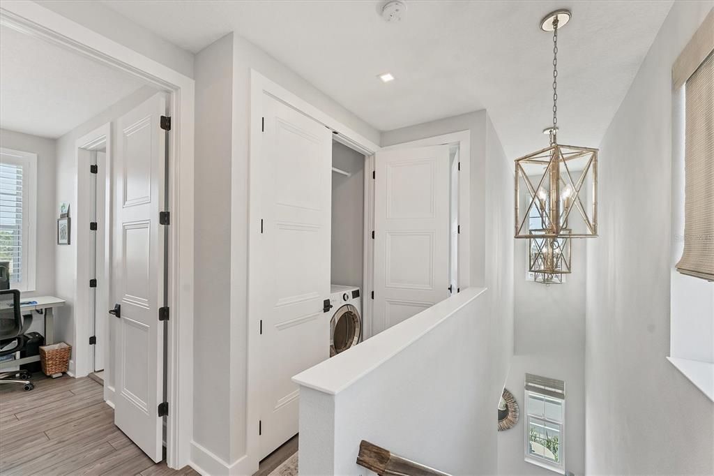 Interior, Pendant Lights, Recessed Lighting, Utility Closets, Washer, Wood Texture Flooring