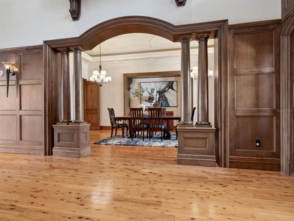 Chandelier, Dining room, Interior, Wood Texture Flooring