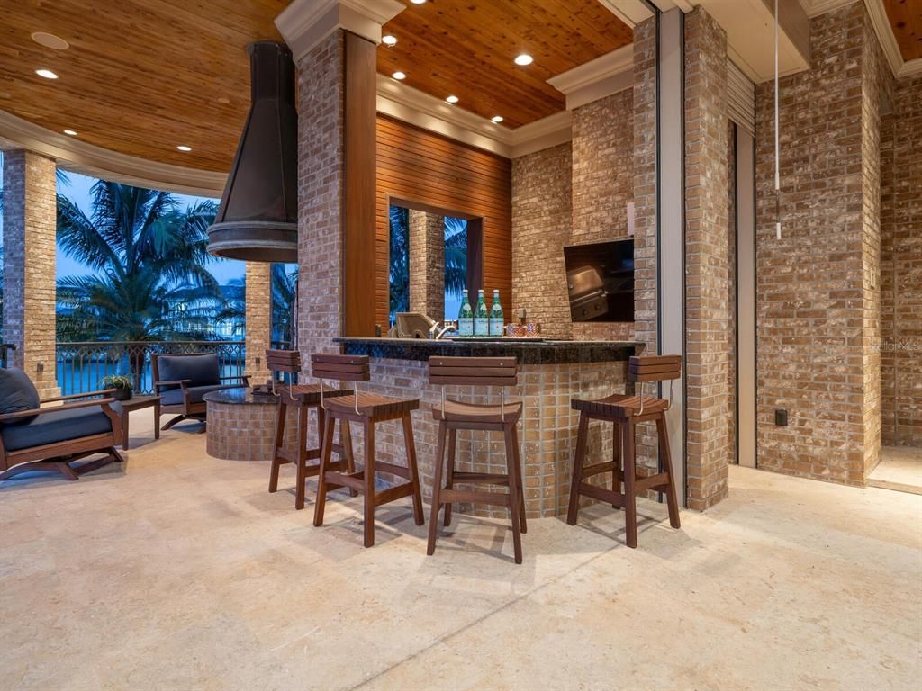 Interior, Recessed Lighting, Stone Walls, Wooden Ceilings