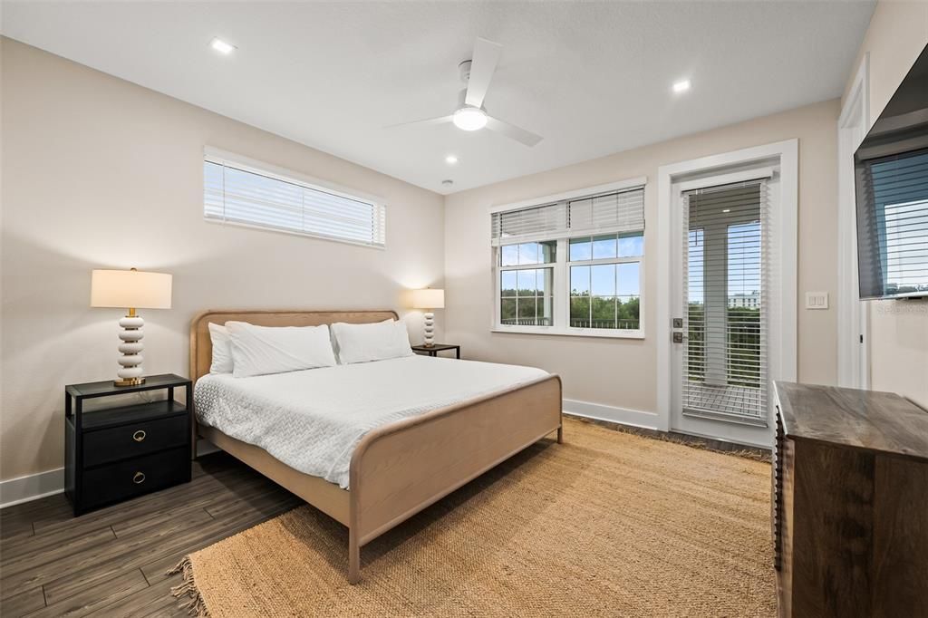 Bedroom, Interior, Recessed Lighting, Wood Texture Flooring