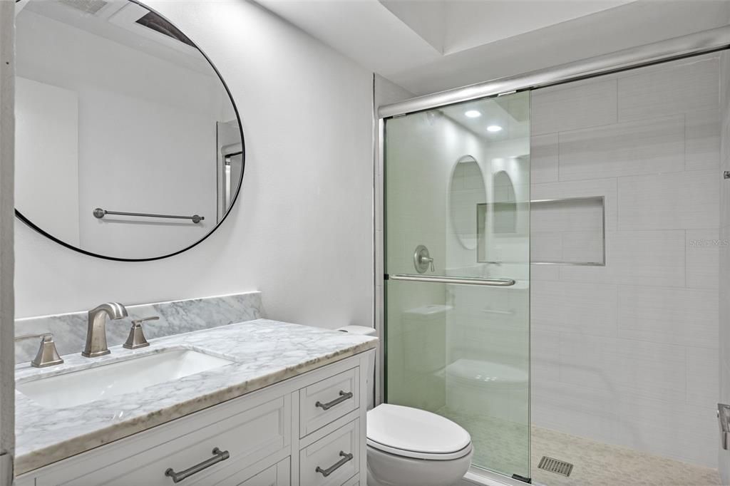 Bathroom, Glass Shower, Interior, Recessed Lighting