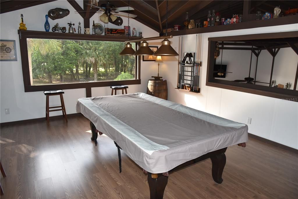 Billiard Table, Game Room, Interior, Wood Texture Flooring