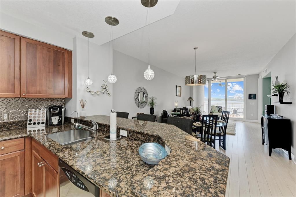 Dining room, Interior, Kitchen, Pendant Lights, Wood Texture Flooring