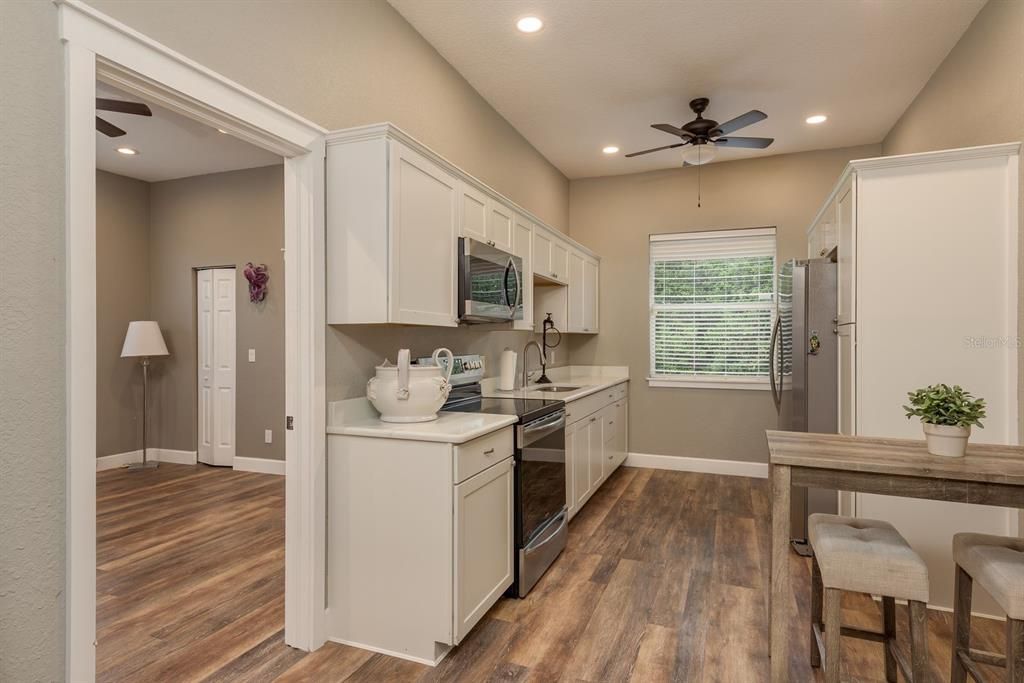 Interior, Kitchen, Recessed Lighting, Wood Texture Flooring