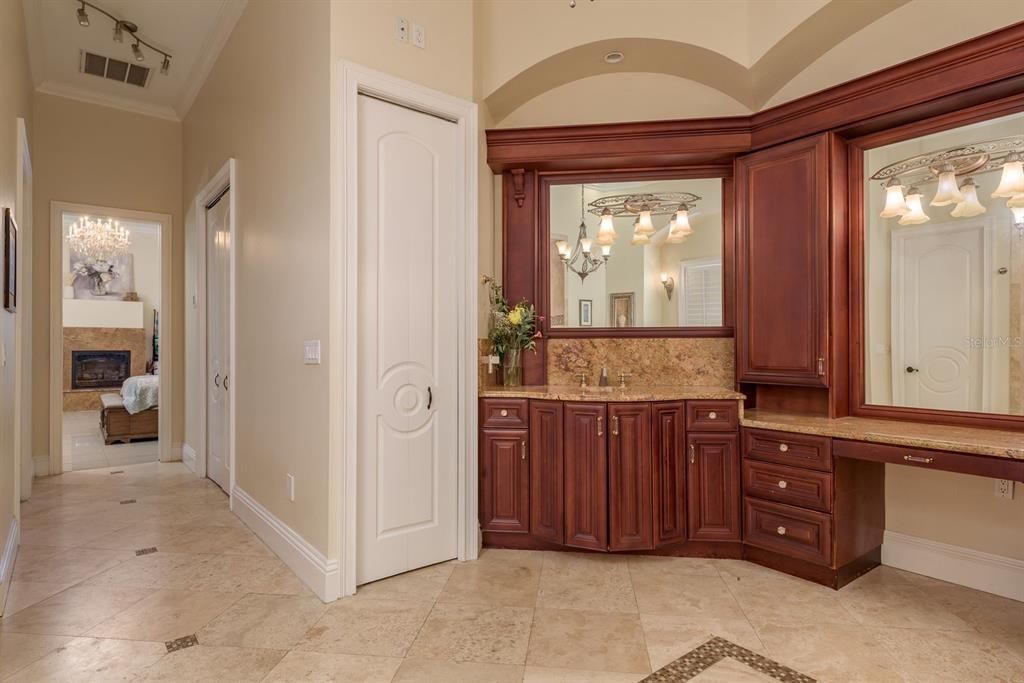 Bathroom, Chandelier, Fireplace, Interior