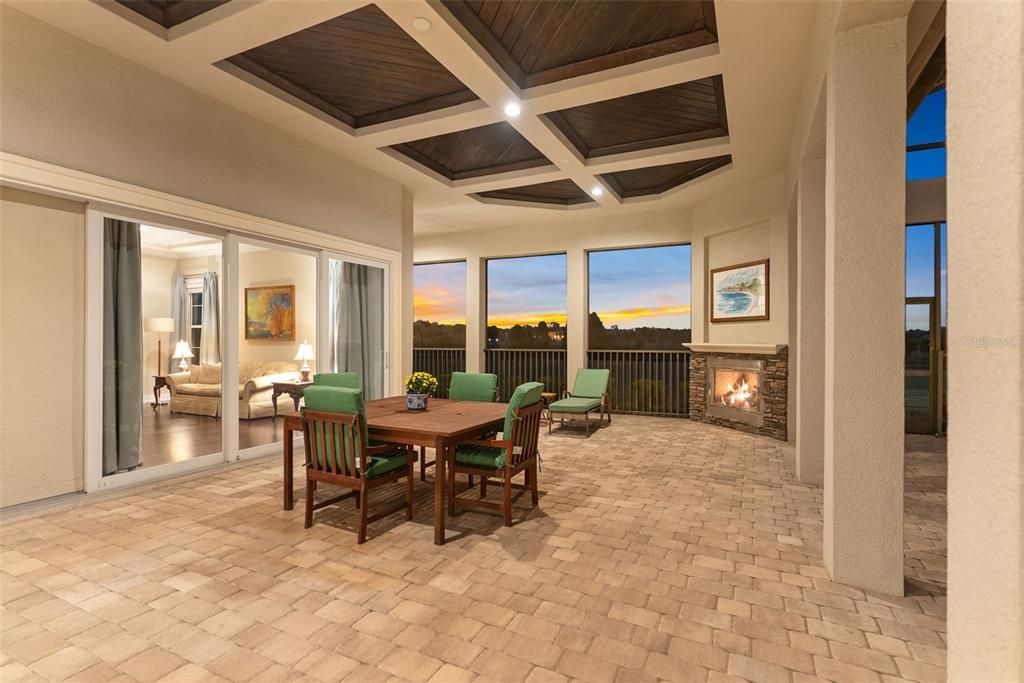 Dining room, Fireplace, Interior, Wooden Ceilings