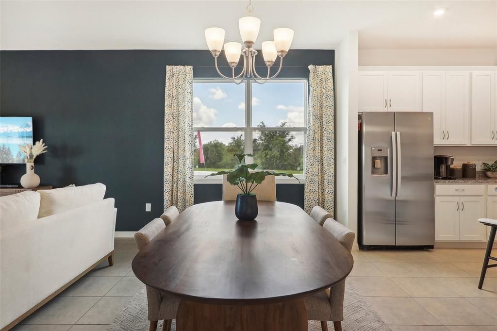 Chandelier, Dining room, Interior, Kitchen, Recessed Lighting, Stainless Steel Appliances