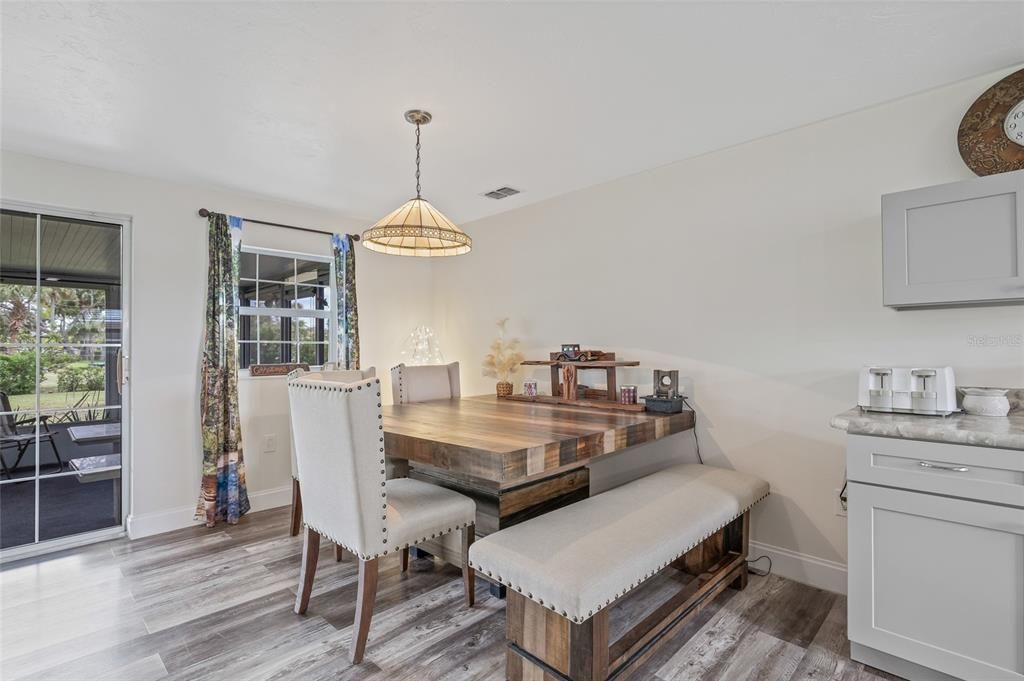 Dining room, Interior, Pendant Lights, Wood Texture Flooring
