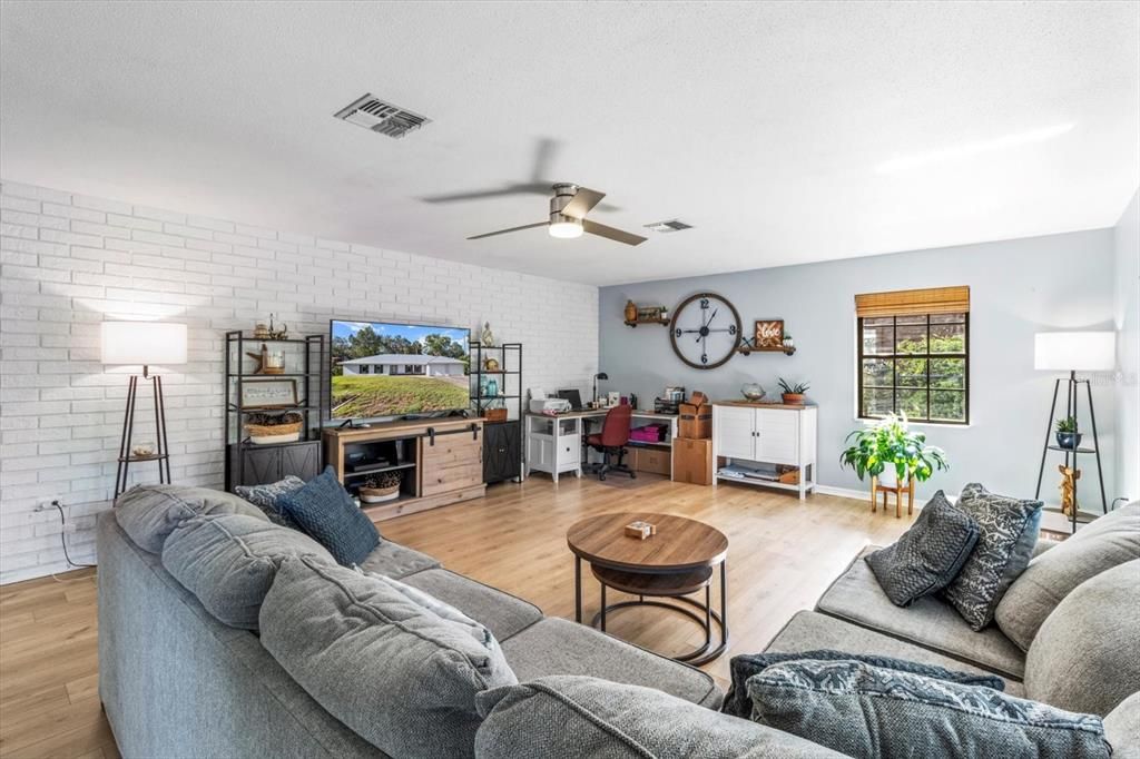 Home Office, Interior, Living room, Stone Walls, Wood Texture Flooring