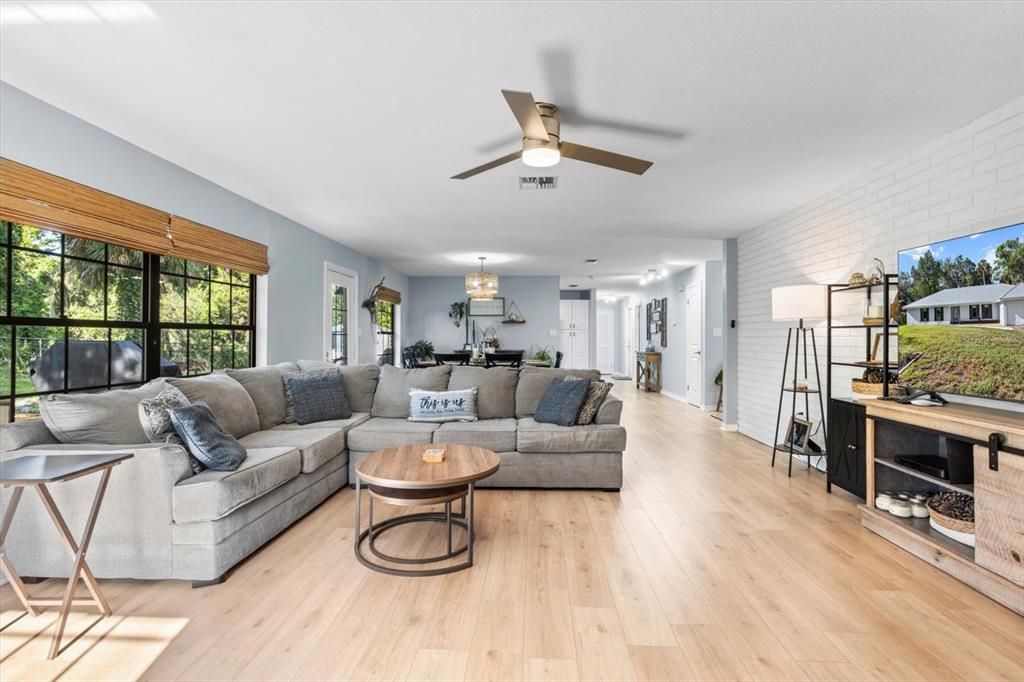 Dining room, Interior, Living room, Stone Walls, Wood Texture Flooring