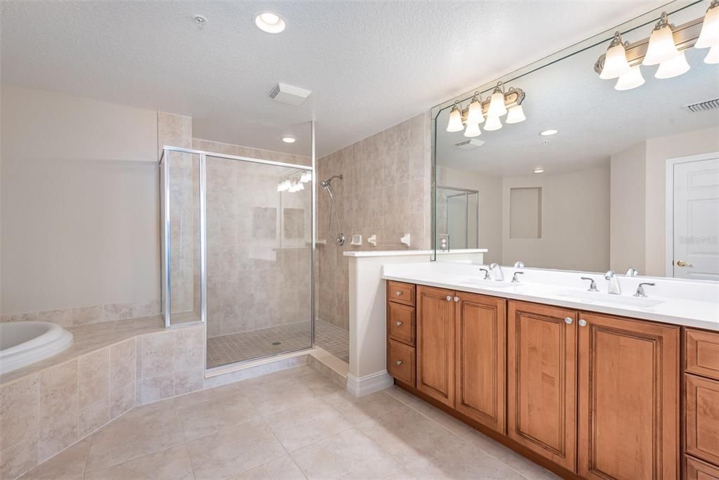 Bathroom, Dual Sink Vanities, Glass Shower, Interior, Recessed Lighting