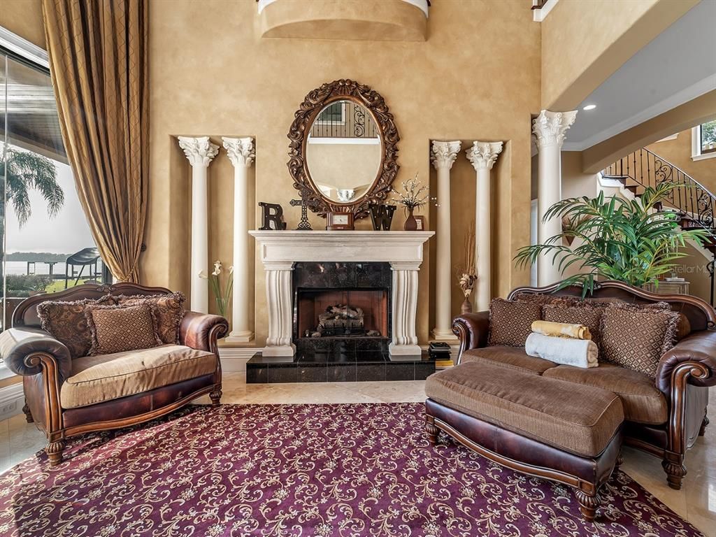 Fireplace, Interior, Living room, Recessed Lighting