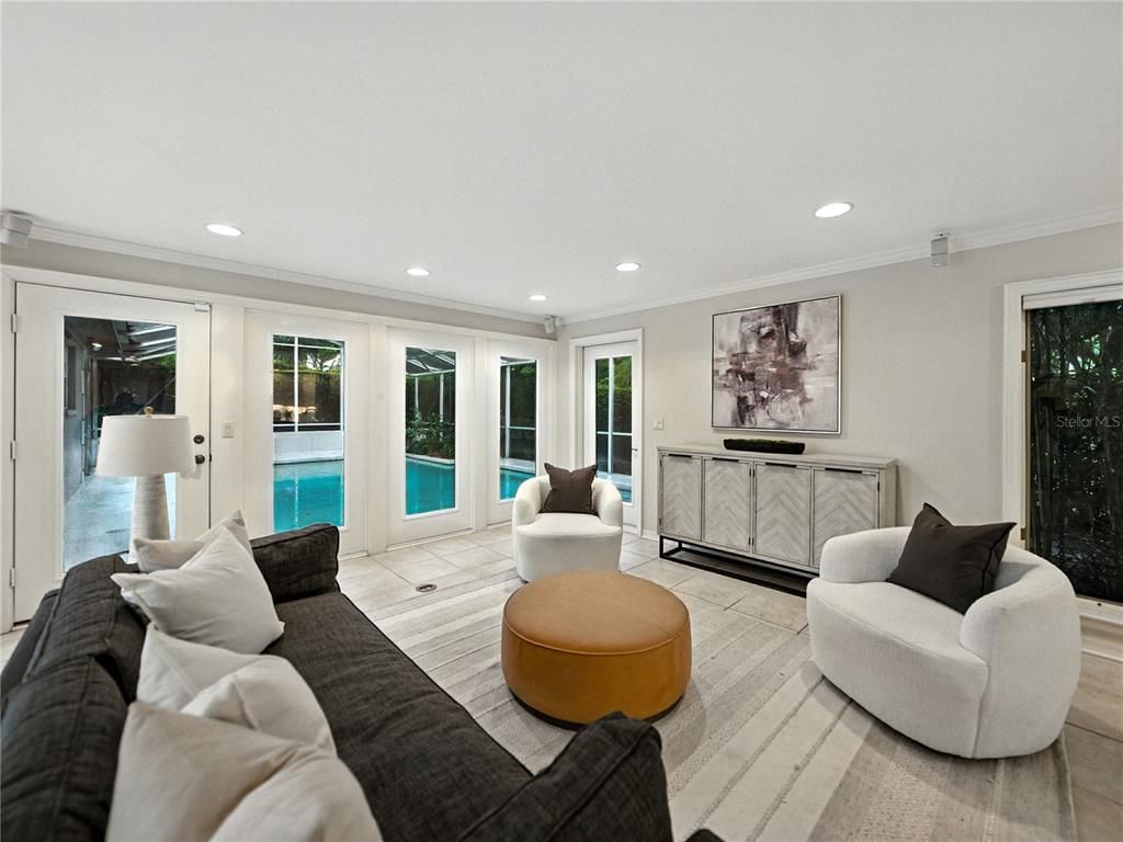 Interior, Living room, Recessed Lighting, Wood Texture Flooring