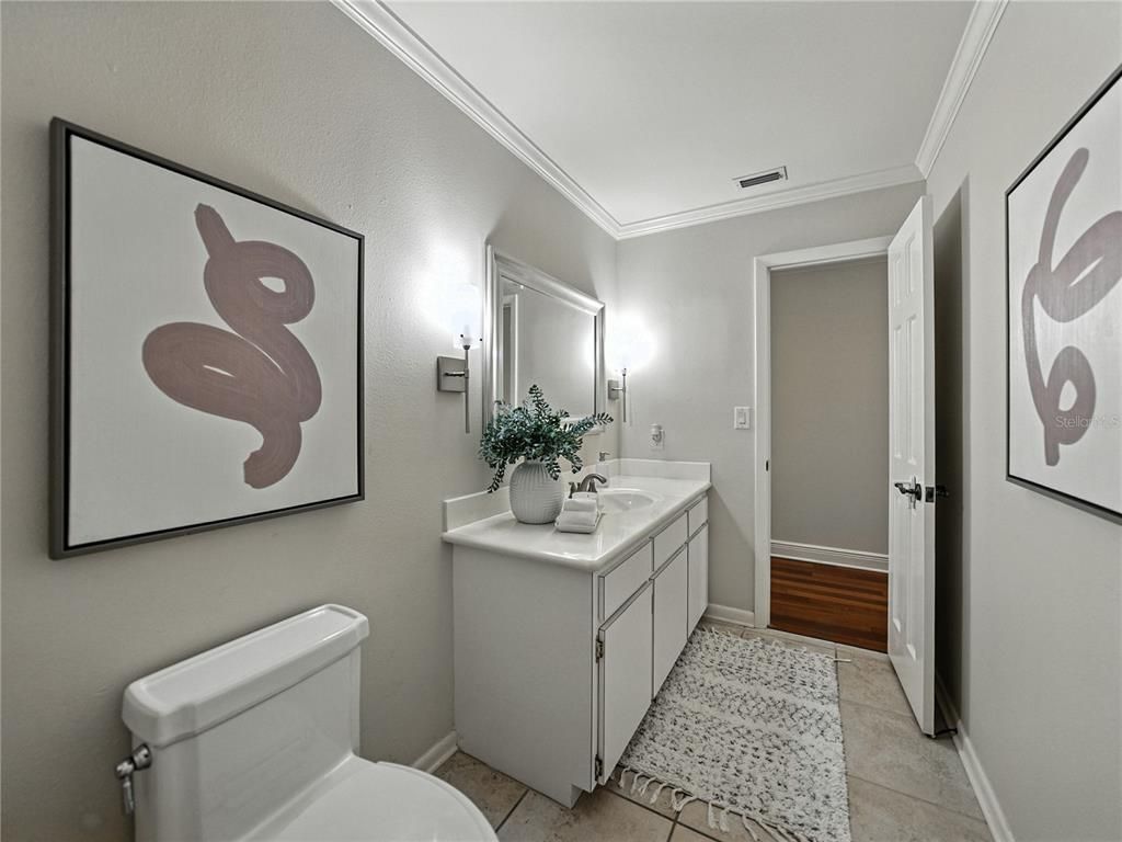 Bathroom, Dual Sink Vanities, Interior, Wood Texture Flooring