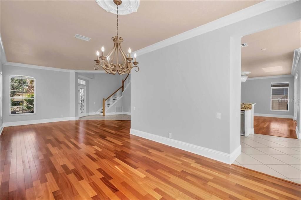 Chandelier, Empty room, Interior, Wood Texture Flooring