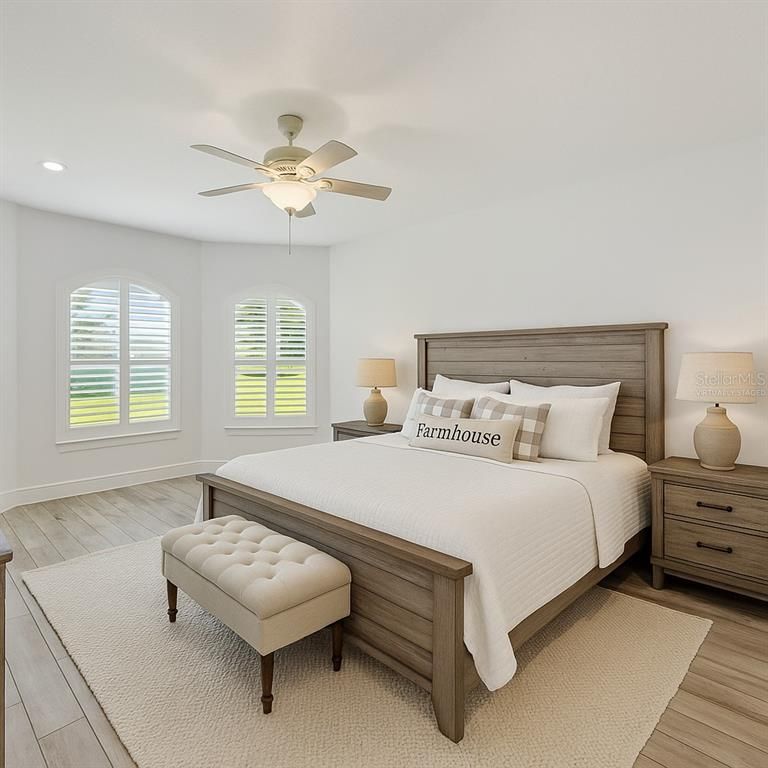 Bedroom, Interior, Recessed Lighting, Wood Texture Flooring