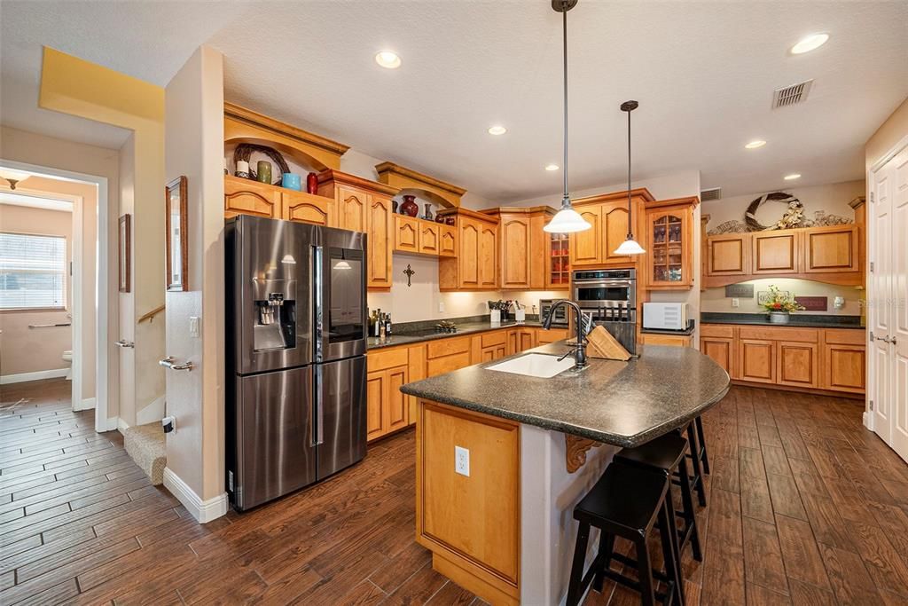 Interior, Kitchen, Pendant Lights, Recessed Lighting, Wood Texture Flooring