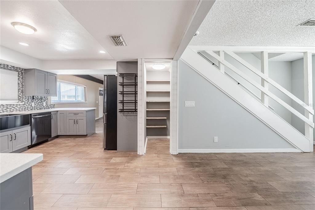 Interior, Kitchen, Recessed Lighting, Wood Texture Flooring