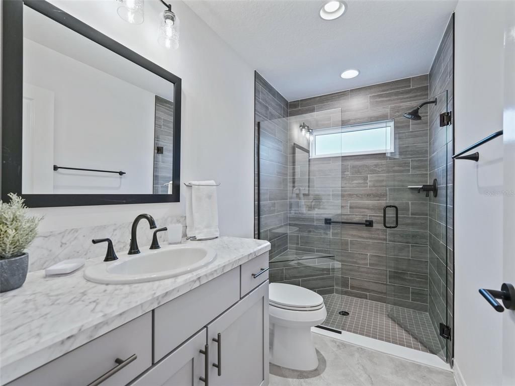 Bathroom, Glass Shower, Interior, Recessed Lighting