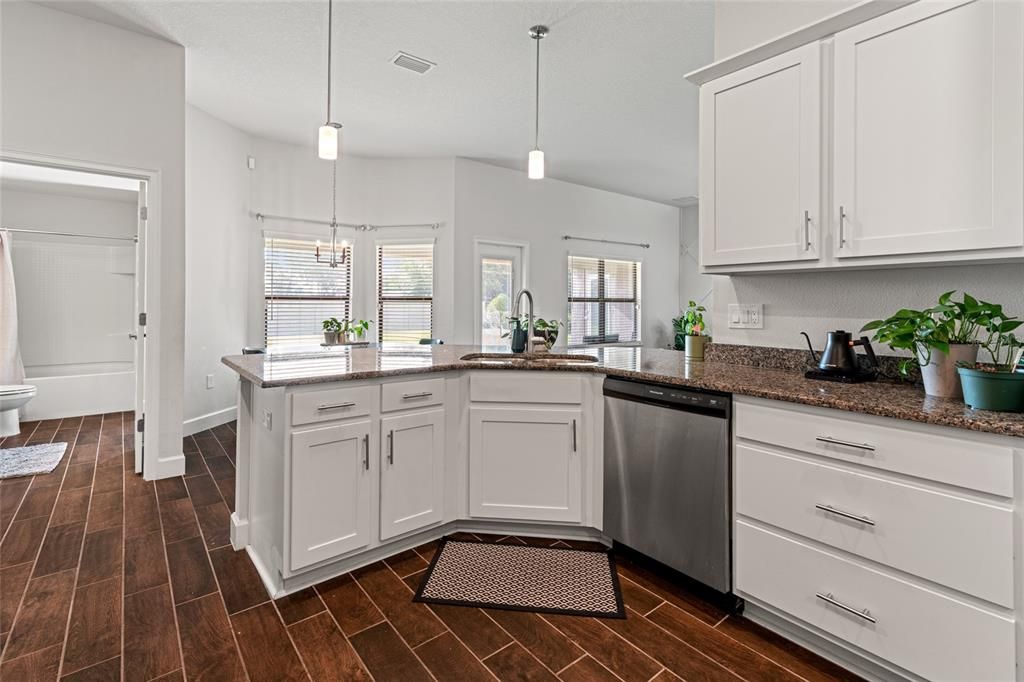 Interior, Kitchen, Pendant Lights, Wood Texture Flooring