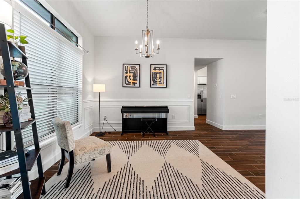 Interior, Pendant Lights, Piano, Wood Texture Flooring