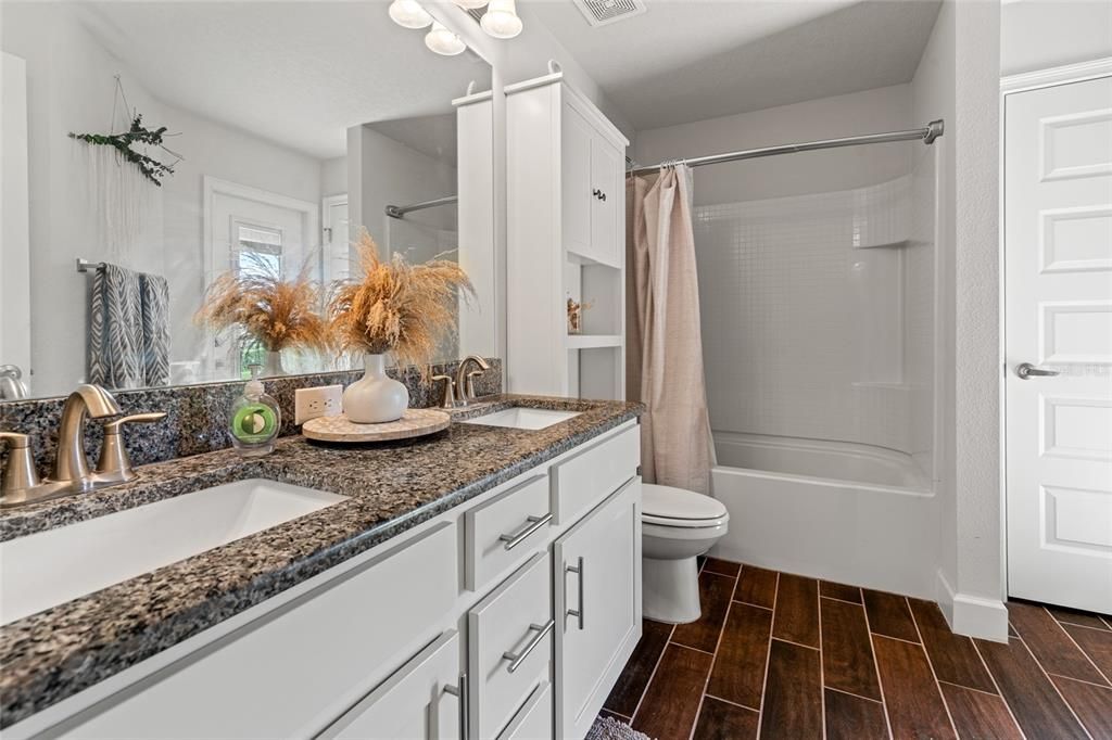 Bathroom, Dual Sink Vanities, Interior, Wood Texture Flooring