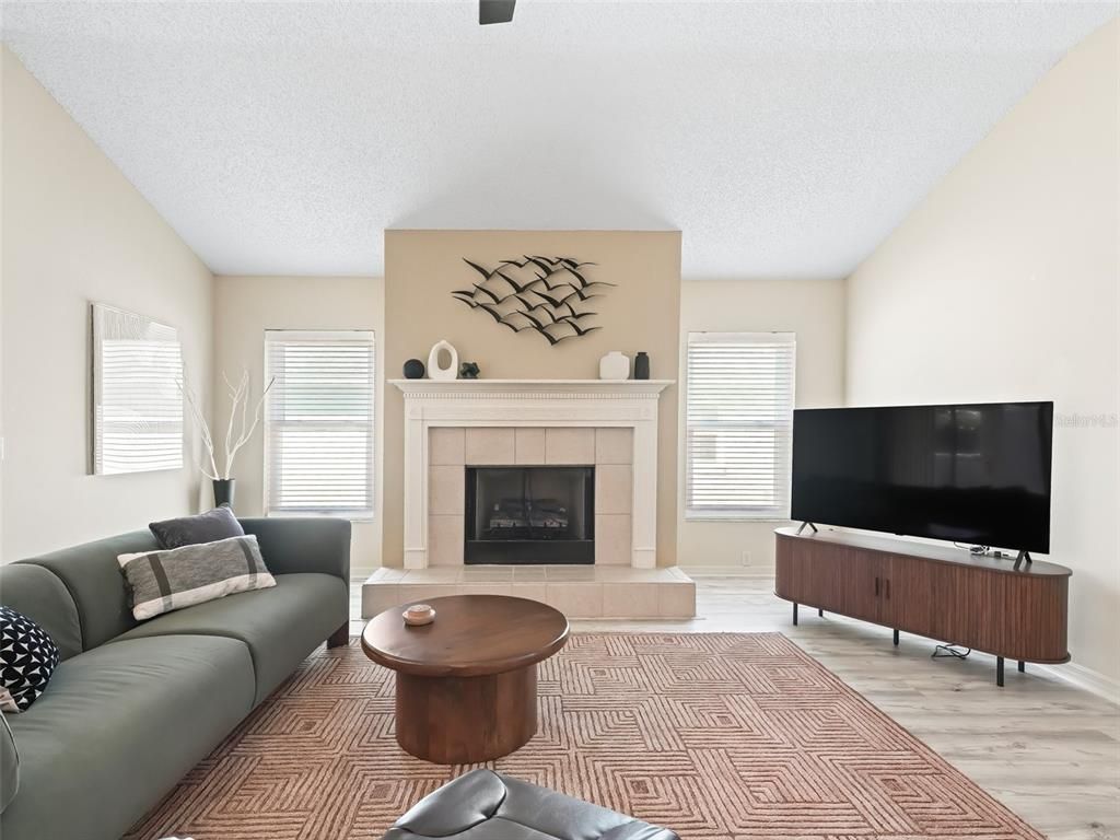 Fireplace, Interior, Living room, Wood Texture Flooring