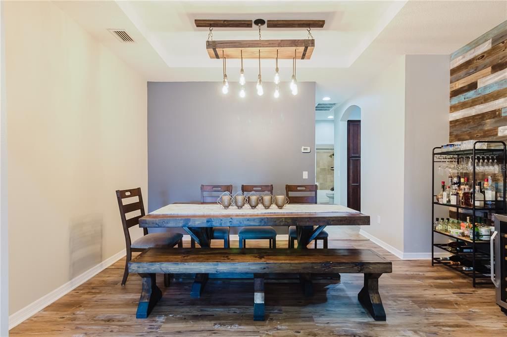 Dining room, Interior, Pendant Lights, Wood Texture Flooring